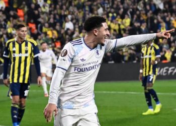 Keterangan foto: Gelandang Aston Villa, Jadon Sancho, melakukan selebrasi usai mencetak gol ke gawang Fenerbahce di Europa League. Kamis 22 Januari 2026. (Sumber: Media Aston Villa)