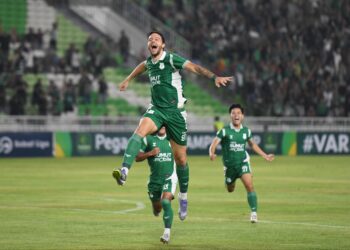 Keterangan foto: Penyerang PSMS Medan, Felipe Cadenazzi, melakukan selebrasi usai mencetak gol ke gawang Sumsel United di Stadion Utama Sumatra Utara, Sabtu 14 Februari 2026. (Sumber: Media Official PSMS)