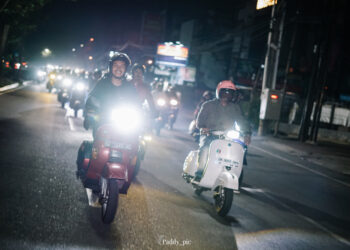 Para pengendara 'Ceria Bareng Vespa Medan' saat menggelar Sahur on the Road, Minggu (15/03/2025). (Foto:Dok CBVM).